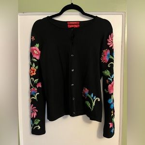 Northern Isles Black Embroidered Floral Cardigan Button Down Small